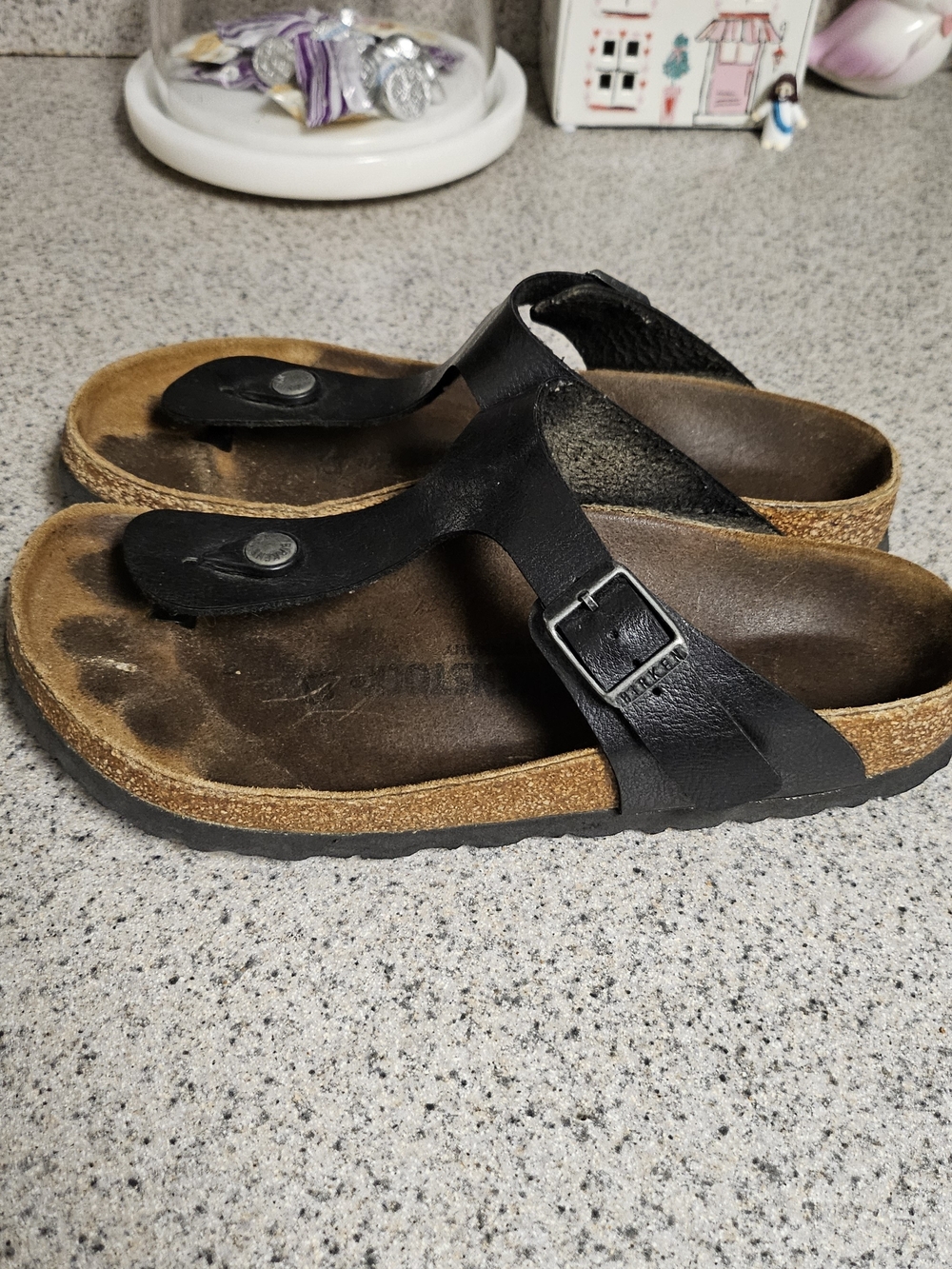 Birkenstock Black Leather Toe-Post Sandals